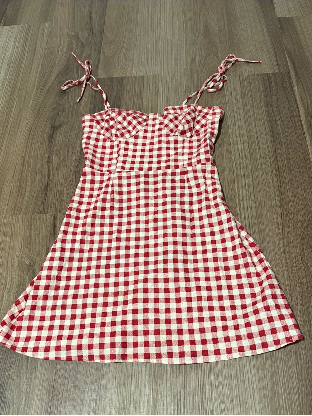 Red and White Gingham Sundress with Tie Straps
